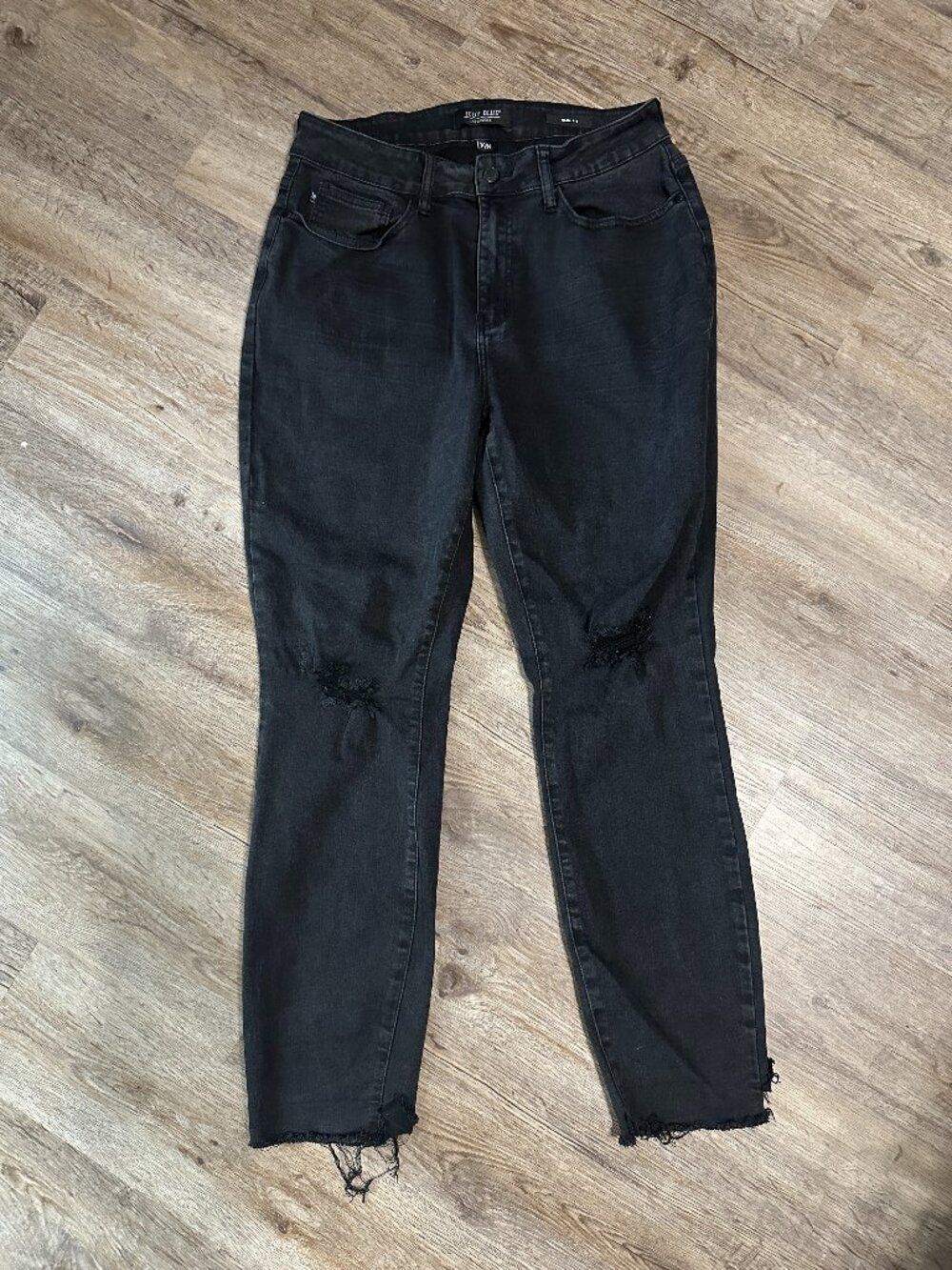 Judy Blue 14W Slim Fit Jeans Black Distressed Raw Hem Denim Dark Wash High Rise